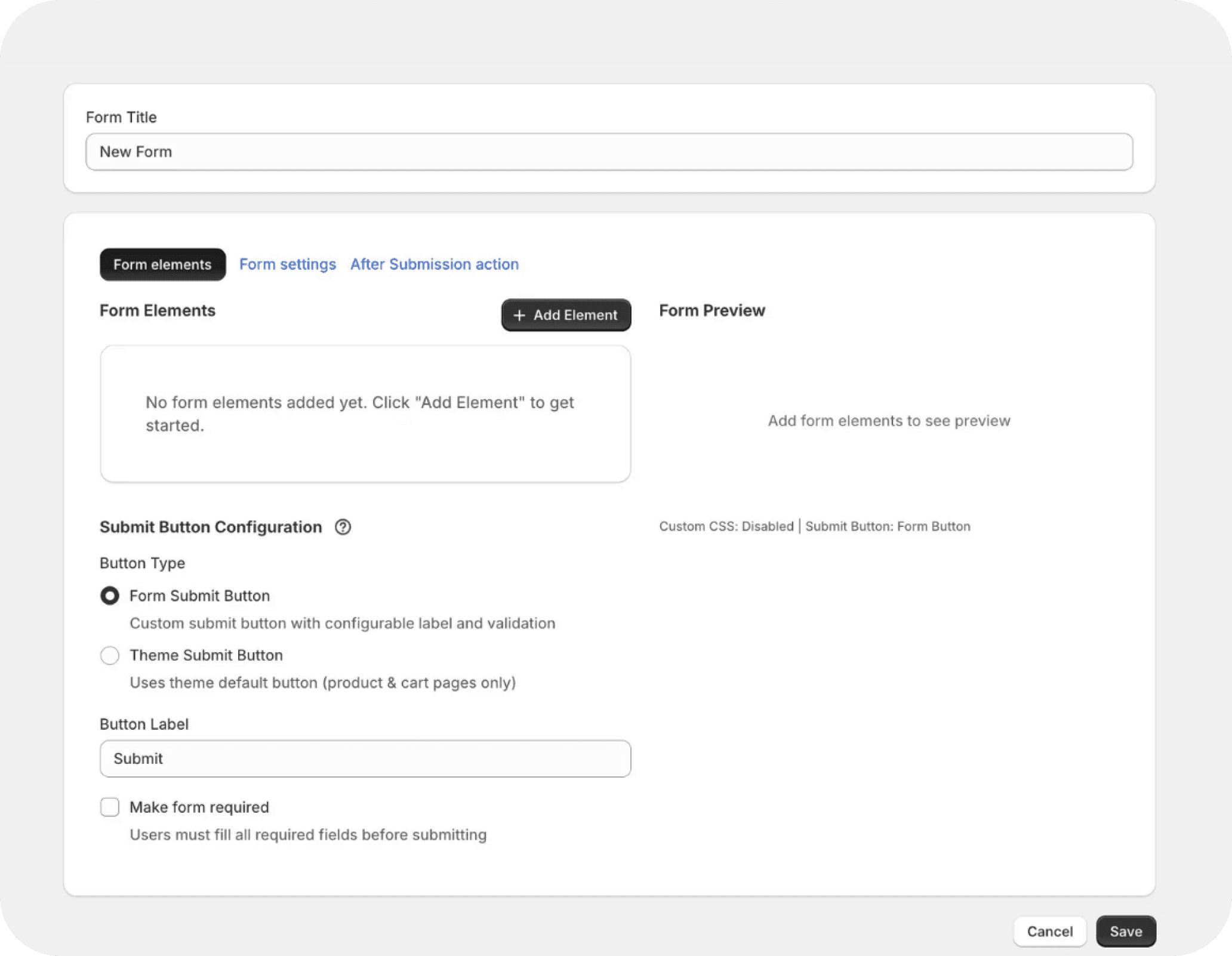 Form builder interface