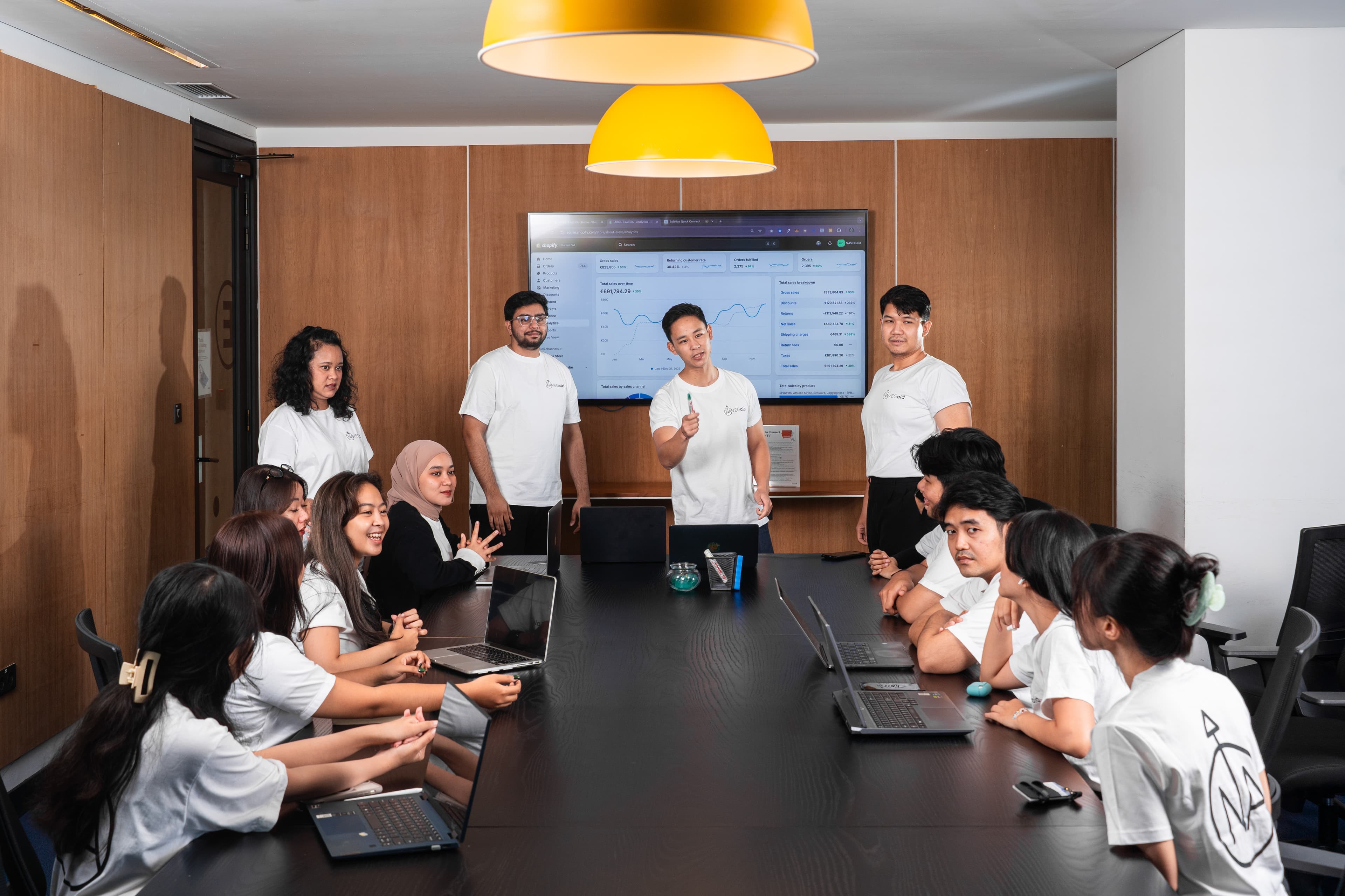Team collaborating in modern office